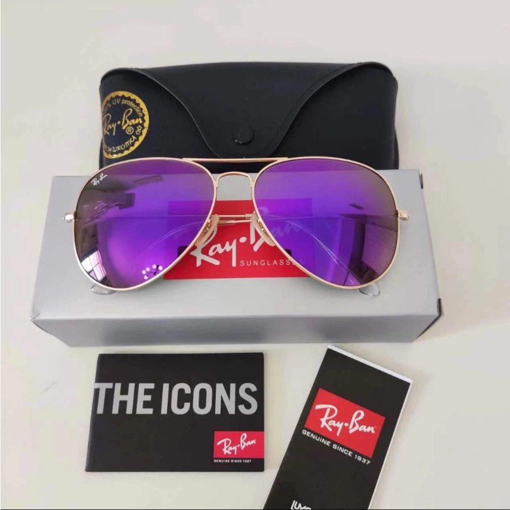 Ray-Ban Aviator Sunglasses with Gold Frame and Purple  Lenses 💜